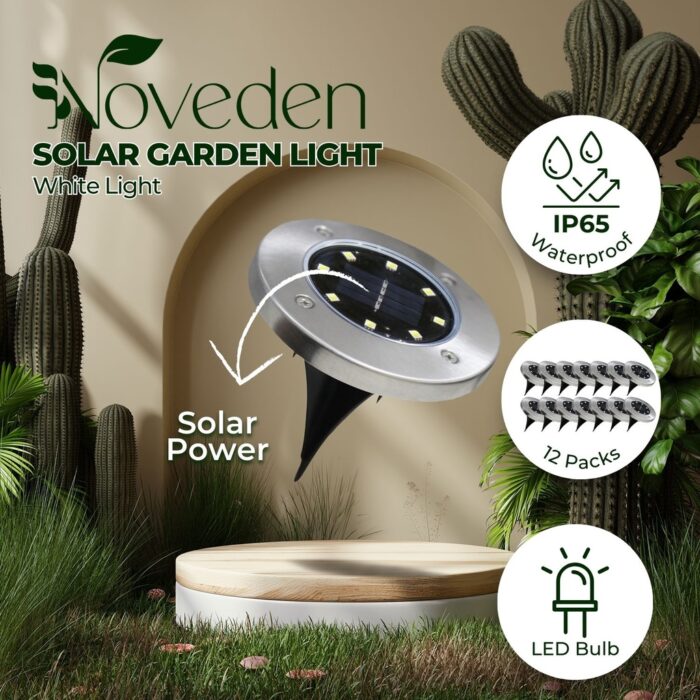 NOVEDEN 12 Pack Waterproof Solar LED Light (White) - Image 2