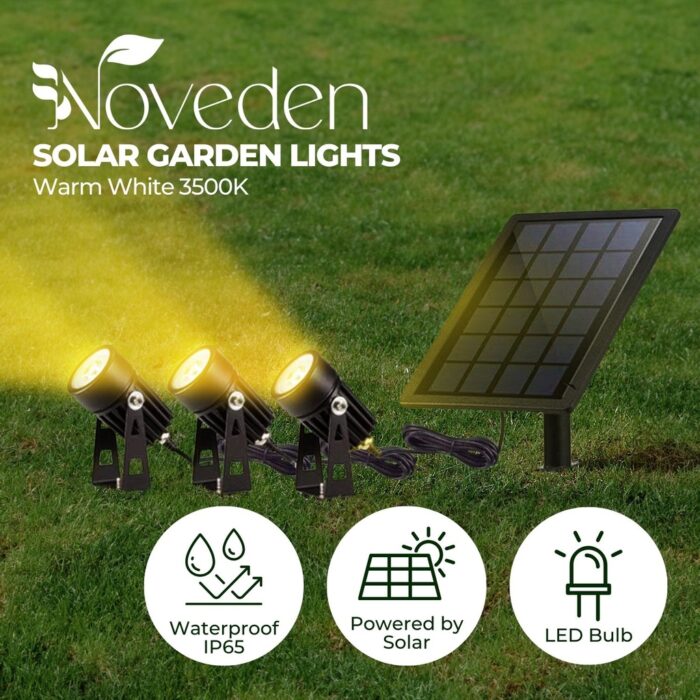 NOVEDEN Solar Garden Lights with 3 Set LED Spotlights (Warm White) - Image 2