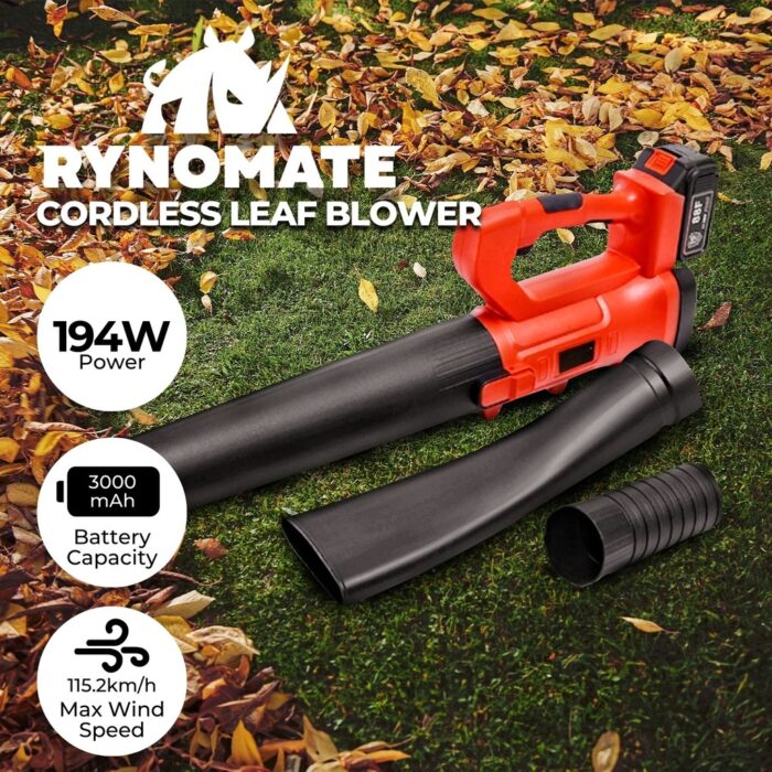 RYNOMATE 18V Cordless Garden Leaf Blower Lithium Electric Battery Nozzle 6-Speed - Image 2