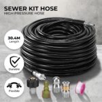 RYNOMATE High Pressure Washer Black Hose with M22 Coupling and Rotating Nozzle (30.5M/100FT) - Image 2