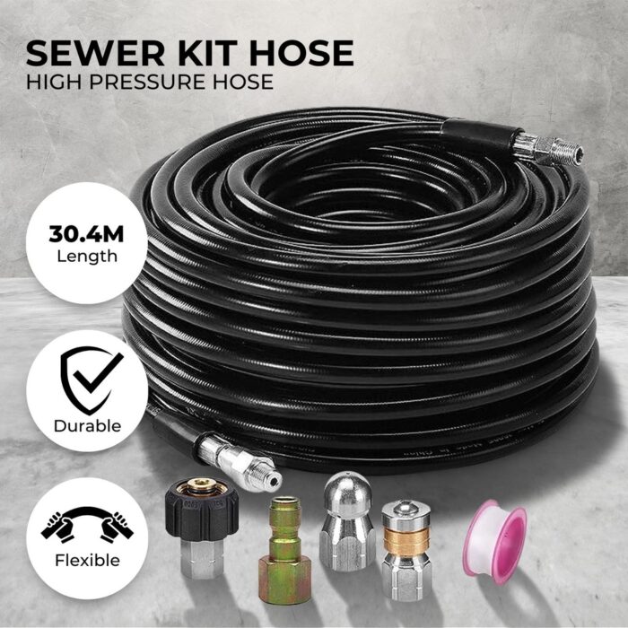 RYNOMATE High Pressure Washer Black Hose with M22 Coupling and Rotating Nozzle (30.5M/100FT) - Image 2