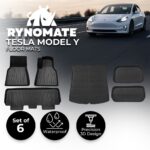 RYNOMATE Set of 6 Tesla Model-Y Floor Mats (Black)