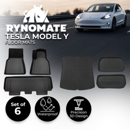 RYNOMATE Set of 6 Tesla Model-Y Floor Mats (Black)