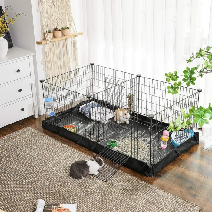 SONGMICS 3 Doors Pet Playpen with Divider Panel and Floor Mat Black - Image 2
