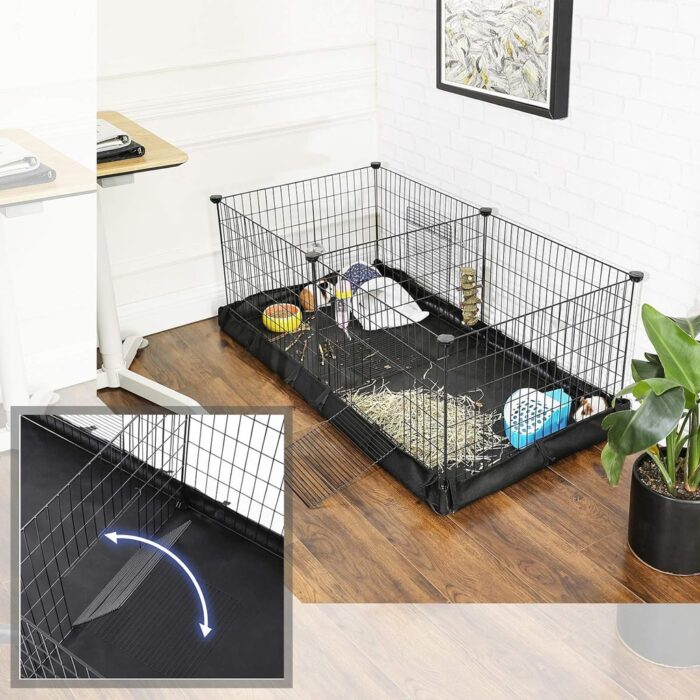 SONGMICS 3 Doors Pet Playpen with Divider Panel and Floor Mat Black - Image 3