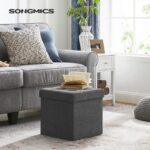 SONGMICS 38cm Folding Storage Ottoman Bench Foot Rest Stool Dark Gray - Image 2