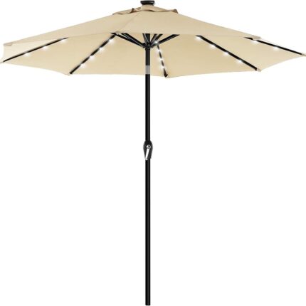 SONGMICS 3m Solar Patio Umbrella, Lighted Outdoor Beige