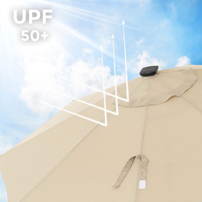 SONGMICS 3m Solar Patio Umbrella, Lighted Outdoor Beige - Image 3