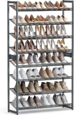 SONGMICS 8-Tier Shoe Rack Storage 32 pairs with Adjustable Shelves Gray - Image 2