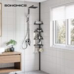 SONGMICS Adjustable Bathroom Corner Shelf with 4 Trays Black - Image 2