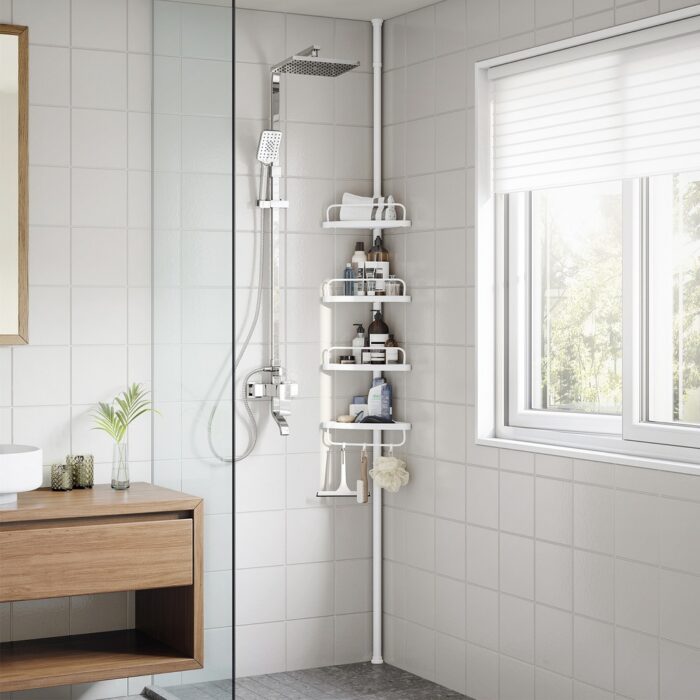 SONGMICS Adjustable Bathroom Corner Shelf with 4 Trays White - Image 2