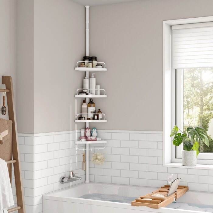 SONGMICS Adjustable Bathroom Corner Shelf with 4 Trays White - Image 3