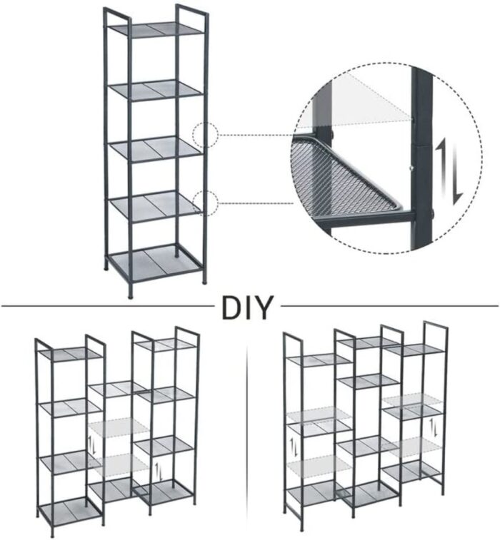 SONGMICS Bathroom Shelf 5-Tier Storage Rack with Adjustable Shelf Black - Image 3