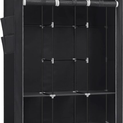 SONGMICS Clothes Wardrobe Portable Closet with Cover and 3 Hanging Rails Black RYG092B02
