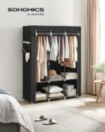SONGMICS Clothes Wardrobe Portable Closet with Cover and 3 Hanging Rails Black RYG092B02 - Image 2