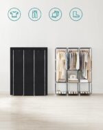 SONGMICS Clothes Wardrobe Portable Closet with Cover and 3 Hanging Rails Black RYG092B02 - Image 3
