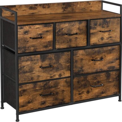 SONGMICS Dresser for Bedroom Chest of Drawers Rustic Brown and Black