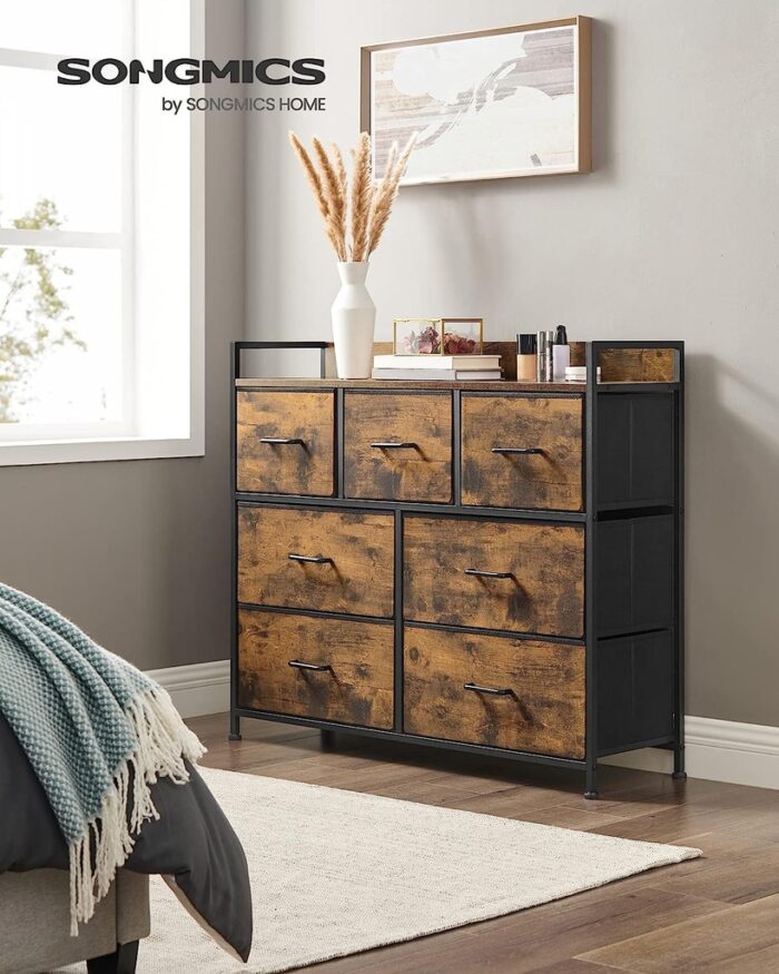 SONGMICS Dresser for Bedroom Chest of Drawers Rustic Brown and Black - Image 2
