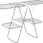 SONGMICS Foldable 2-Level Large Clothes Drying Rack with Adjustable Wings 33 Drying Rails and Clips Silver and White