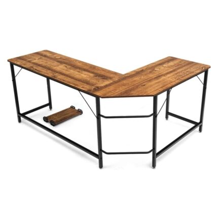 EKKIO L-Shaped Corner Computer Desk with CPU Stand (Brown)