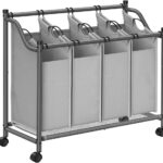 SONGMICS Laundry Basket with 4 Removable Laundry Bin on Wheels Gray
