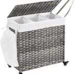 SONGMICS Laundry Hamper with Lid and Wheels 140L Grey