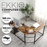 EKKIO L-Shaped Corner Computer Desk with CPU Stand (Brown) - Image 2