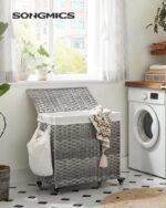 SONGMICS Laundry Hamper with Lid and Wheels 140L Grey - Image 2