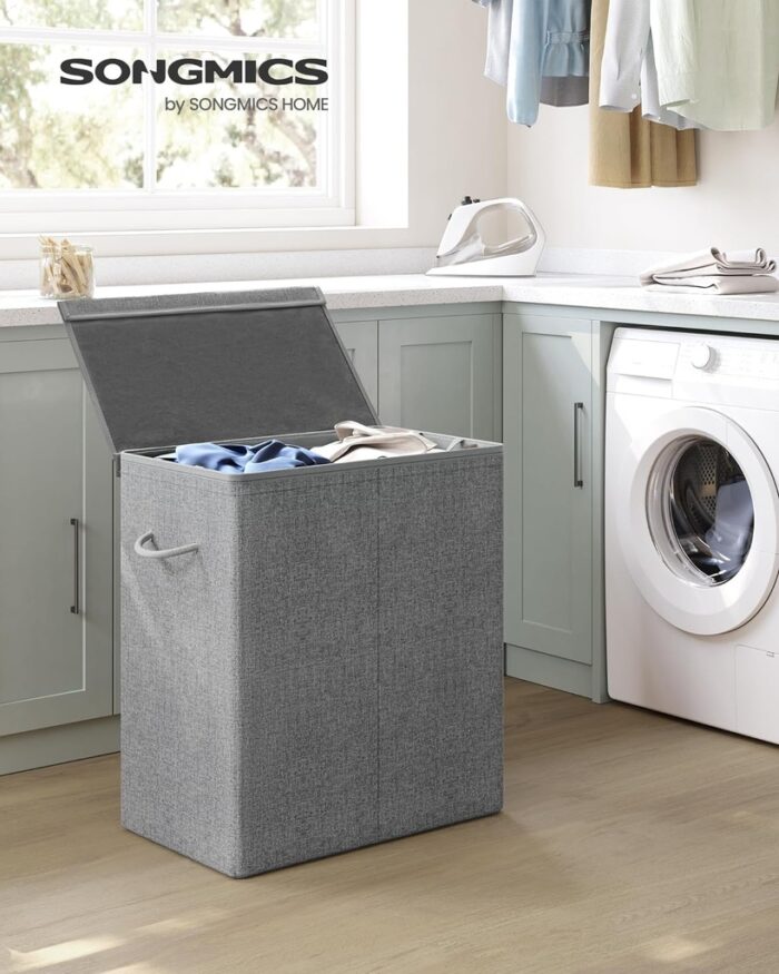SONGMICS Linenette Fabric Laundry Hamper 142L Dark Grey - Image 2