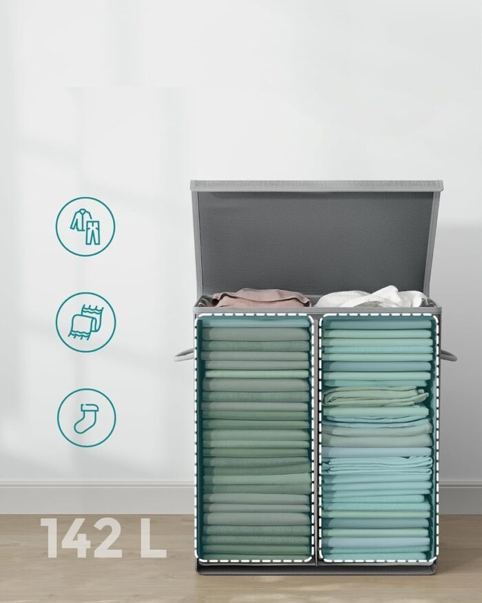 SONGMICS Linenette Fabric Laundry Hamper 142L Dark Grey - Image 3
