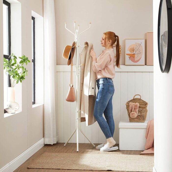 SONGMICS Metal Coat Rack 182 cm Tall Hall Tree White - Image 2