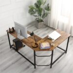 EKKIO L-Shaped Corner Computer Desk with CPU Stand (Brown) - Image 3