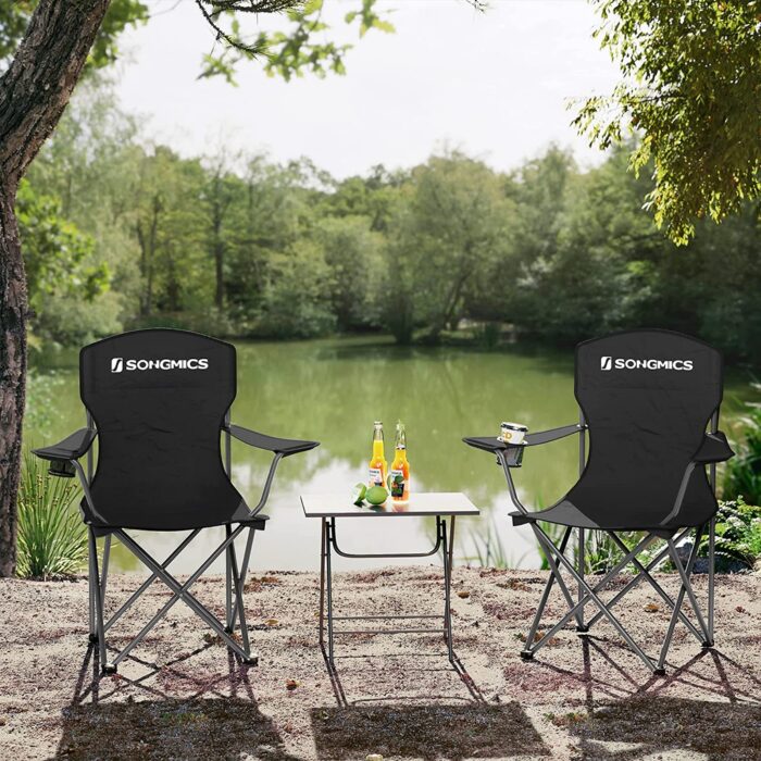 SONGMICS Set of 2 Folding Camping Outdoor Chairs Black - Image 2