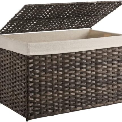 SONGMICS Storage Basket with Lid 160L Metal Frame Brown