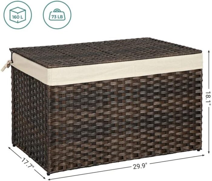 SONGMICS Storage Basket with Lid 160L Metal Frame Brown - Image 2