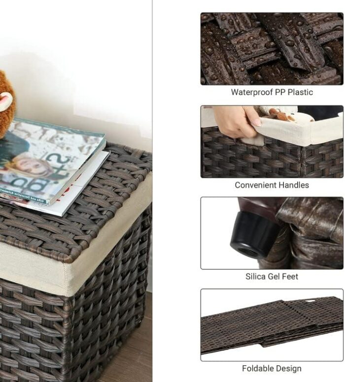 SONGMICS Storage Basket with Lid 160L Metal Frame Brown - Image 3