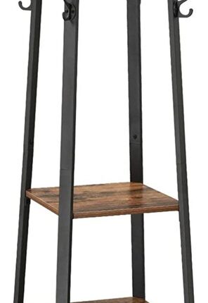 VASAGLE Coat Rack with 3 Shelves Rustic Brown and Black