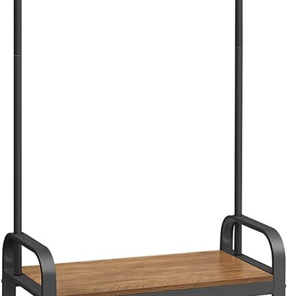 VASAGLE Coat Rack with Shoe Rack 183 cm Height Walnut Brown and Black