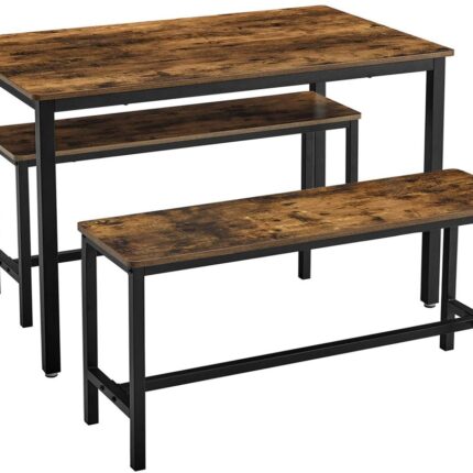 VASAGLE Dining Table Set with 2 Benches