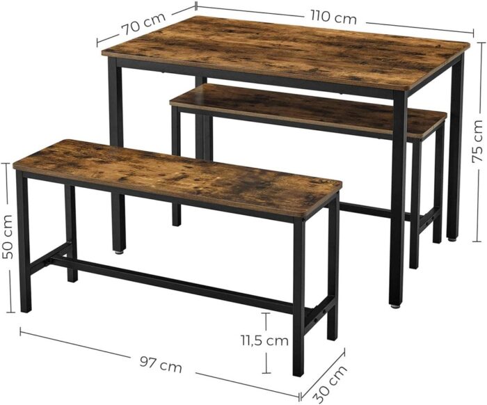 VASAGLE Dining Table Set with 2 Benches - Image 2