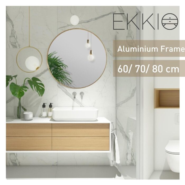 EKKIO 60cm Gold Round Aluminium Wall Mirror for Home Decor
