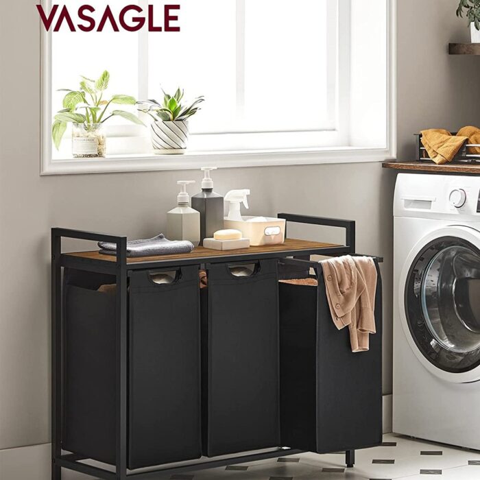 VASAGLE Laundry Hamper with 3 Bags Rustic Brown and Black BLH301B01V1 - Image 2