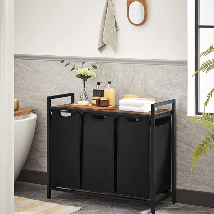 VASAGLE Laundry Hamper with 3 Bags Rustic Brown and Black BLH301B01V1 - Image 3