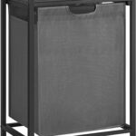VASAGLE Laundry Hamper with Shelf and Pull-Out Bag 65L Black and Gray
