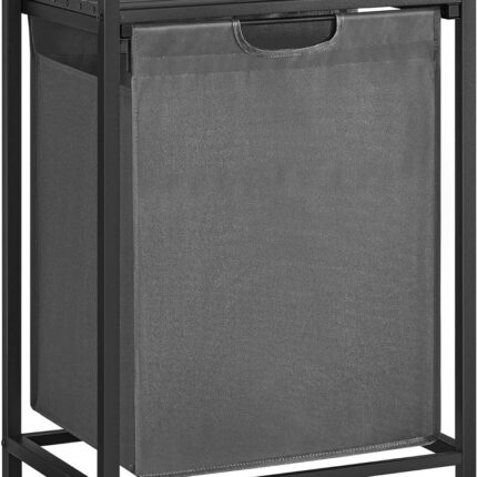 VASAGLE Laundry Hamper with Shelf and Pull-Out Bag 65L Black and Gray
