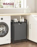 VASAGLE Laundry Hamper with Shelf and Pull-Out Bag 65L Black and Gray - Image 2
