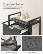 VASAGLE Laundry Hamper with Shelf and Pull-Out Bag 65L Black and Gray - Image 3