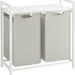 VASAGLE Laundry Hamper with Shelf and Pull-Out Bags 2 x 46L White