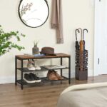 VASAGLE 3 Tier Shoe Storage Bench 80cm Rustic Brown and Black - Image 3