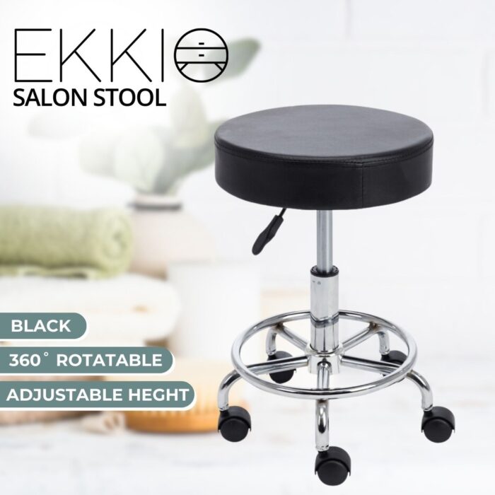 EKKIO Round Salon Stool with Adjustable Height (Black) EK-SS-100-YB - Image 2